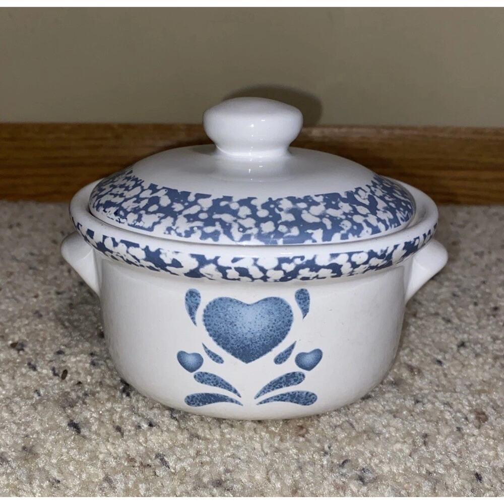 Corelle Blue Hearts individual casserole dish with a lid